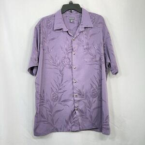 Purple Van Heusen Men's Shirt Tropical Beach Sz XL/TG Short Sleeve ‎ 17-17.5"